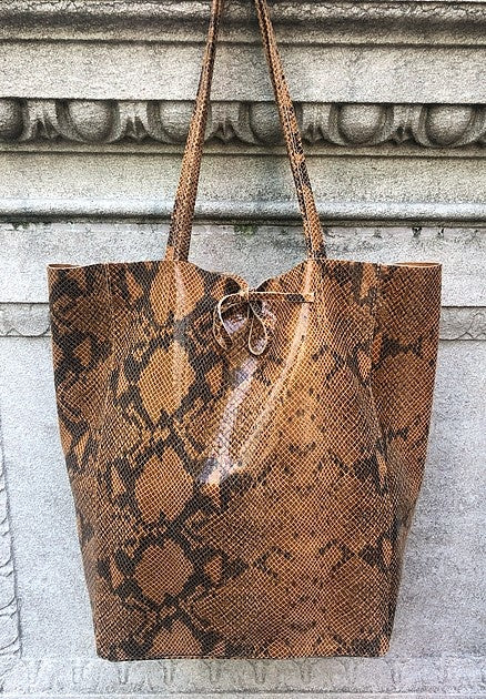 Snake Print Leather Tote